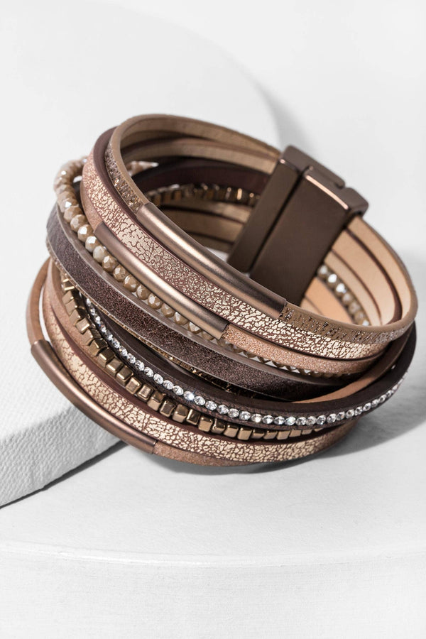 SAACHI - Glimmer Beads Stackable Leather Bracelet