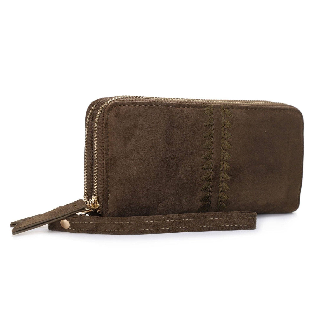 Sherrie Suede Double Zipper Wallet Olive