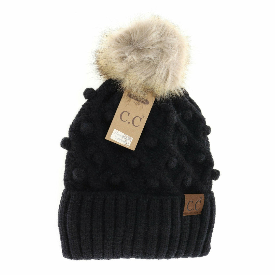 Bobble Knit Fur Pom C.C Beanie Hat3836