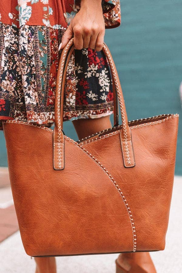 Stitch Trim Detail Shoulder/Tote Set Bag coffee