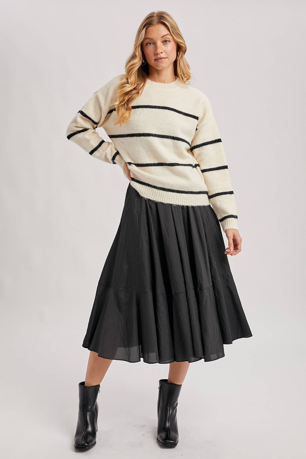 Bluivy Striped Fuzzy Knit Sweater