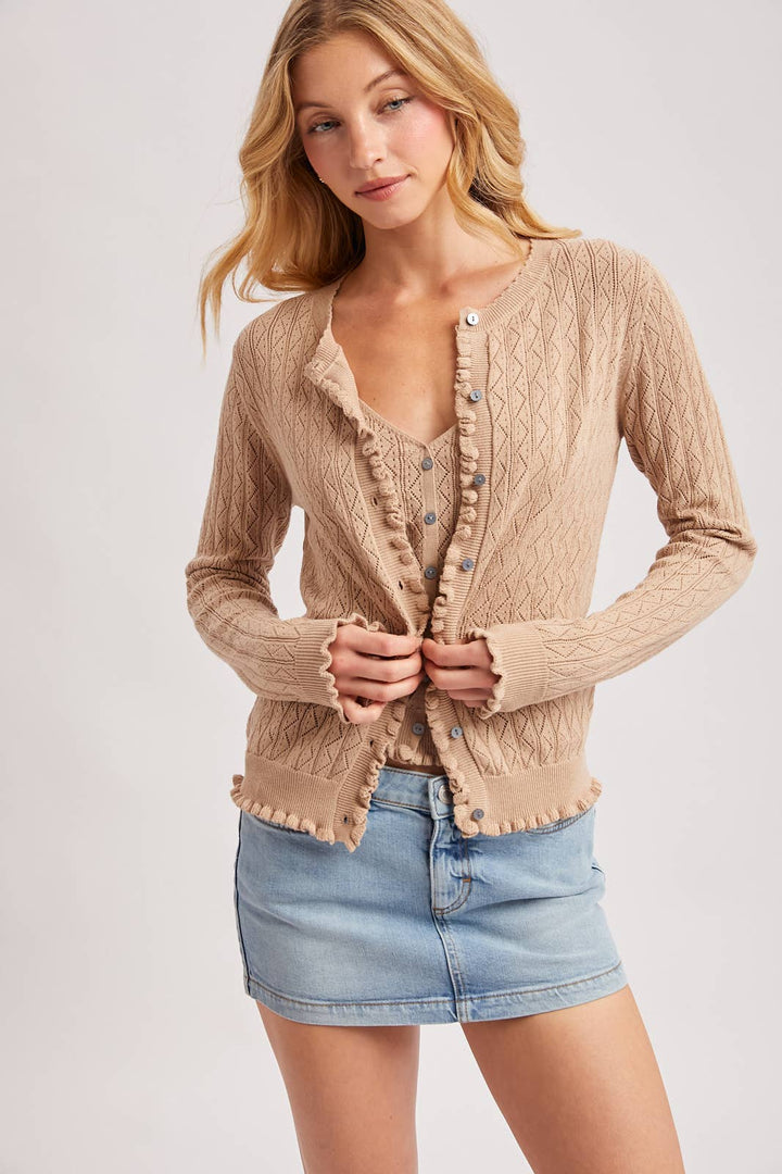 Bluivy Pointelle Knit Ruffled Hem Cami - Natural