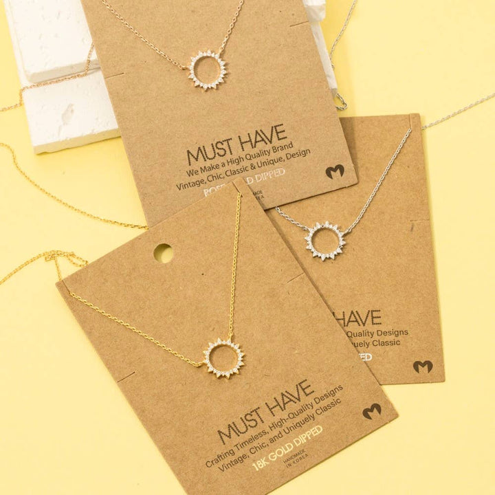Pave Circle Sun Pendant Necklace