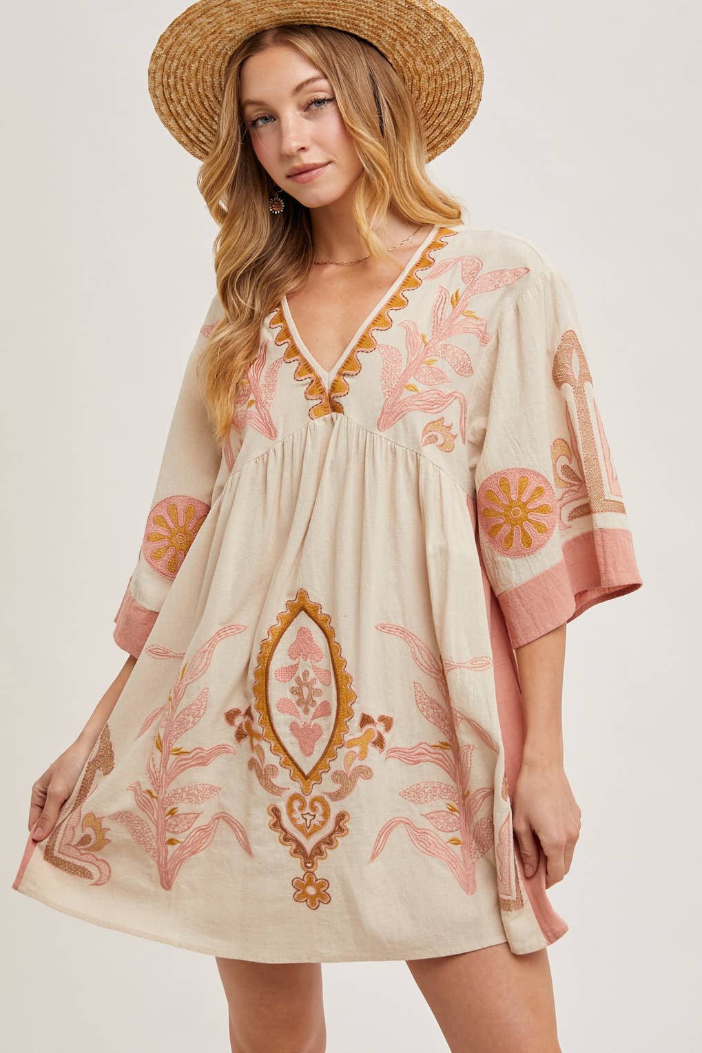 Bluivy Boho Embroidered Babydoll Dress - Sage