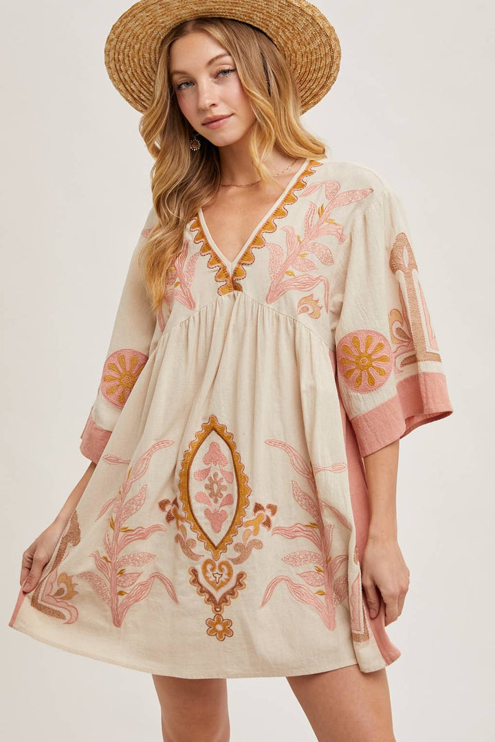 Bluivy Boho Embroidered Babydoll Dress - Sage