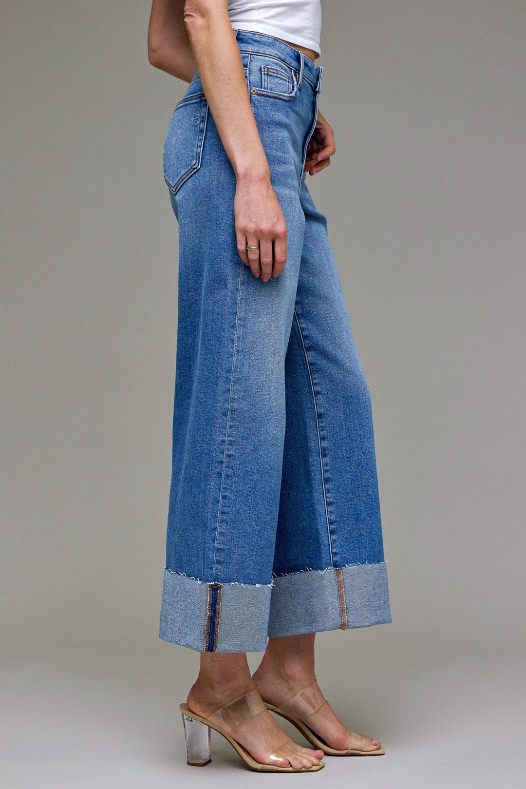 Hidden Jeans - Stretch Cuffed High Rise Wide leg Medium Wash 3