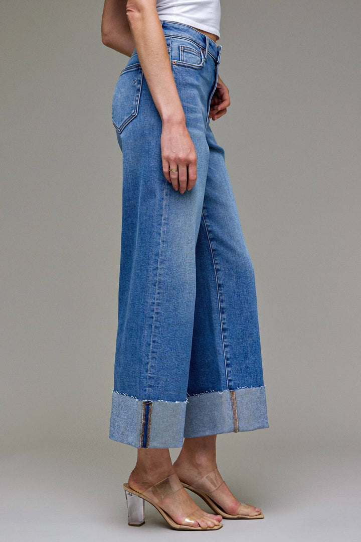 Hidden Jeans - Stretch Cuffed High Rise Wide leg Medium Wash 3