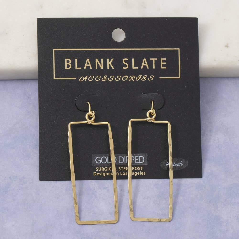 Gold Dipped Hammered Rectangle Cutout Drop Earrings