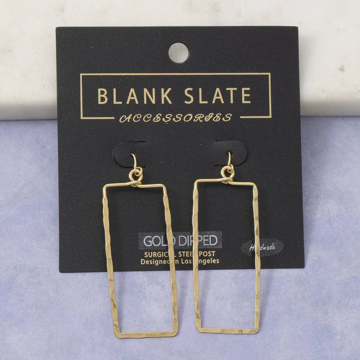 Gold Dipped Hammered Rectangle Cutout Drop Earrings