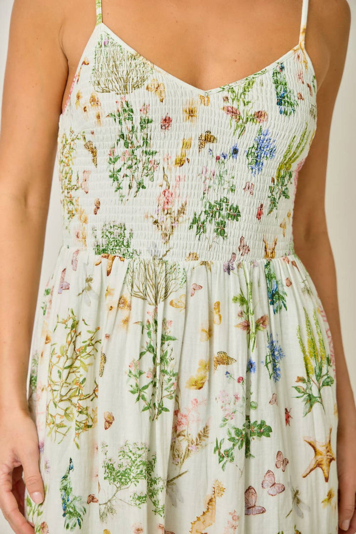Mystree - Printed Double Gauze Smock Dress in Ivory zoomed