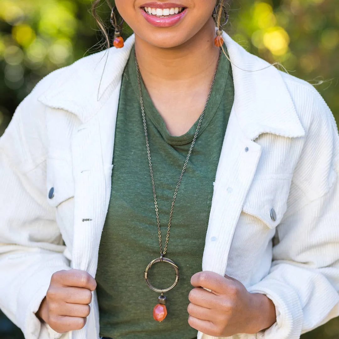 Banjara Antiqued Ring Necklace with Carnelian Stone - Shop Emma's 