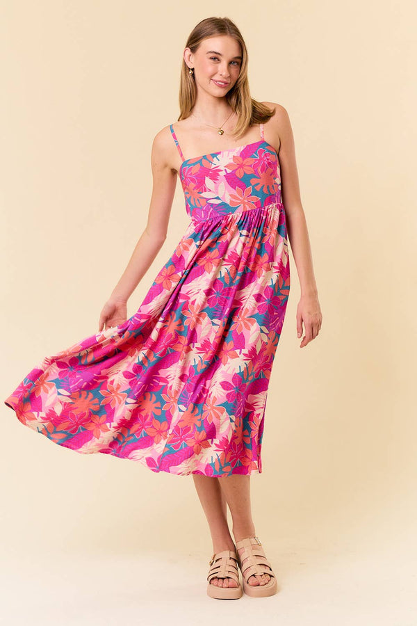 Tropical Printed Midi Dress