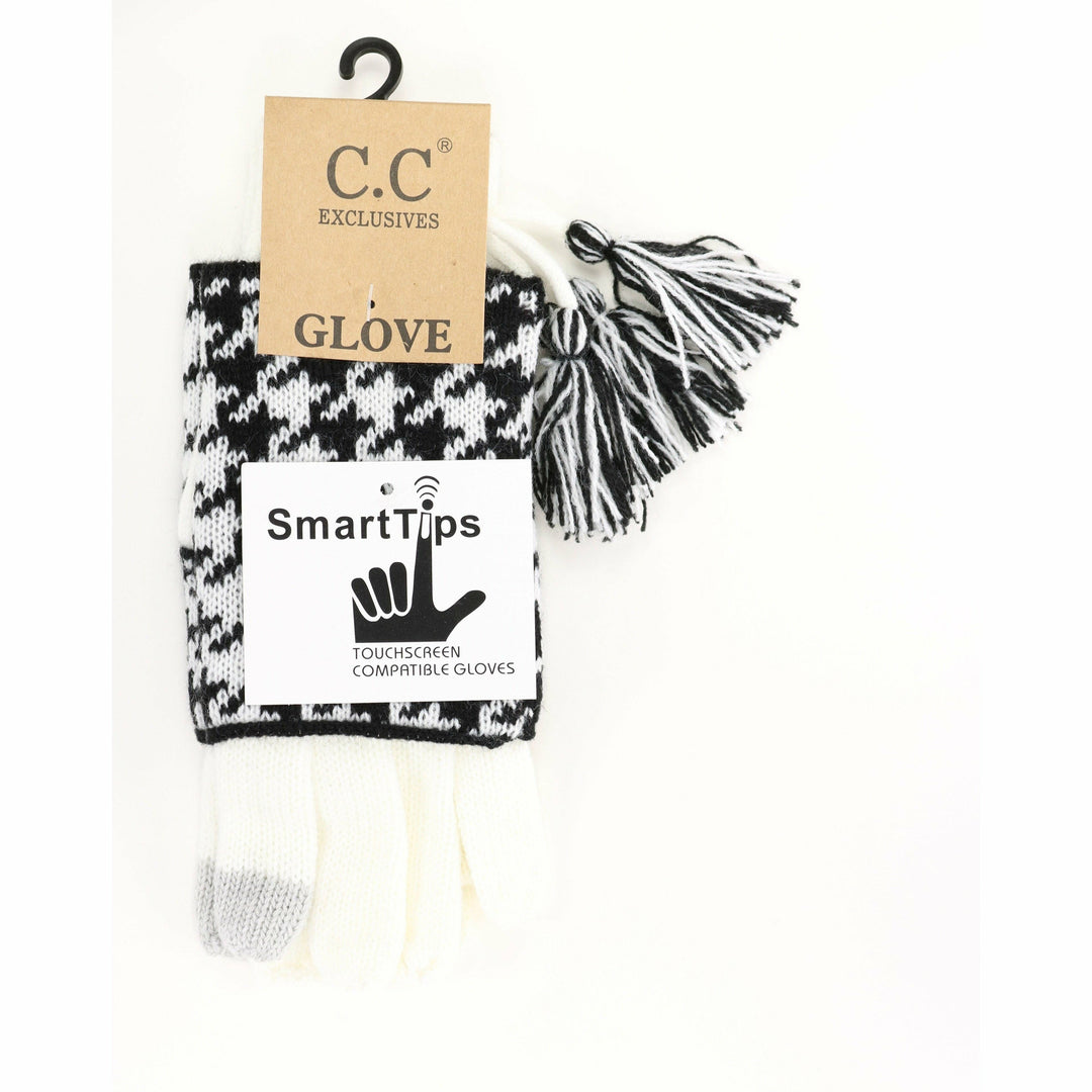 Houndstooth Cuffed CC Gloves Ivory
