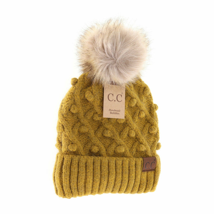 Bobble Knit Fur Pom C.C Beanie Hat3836