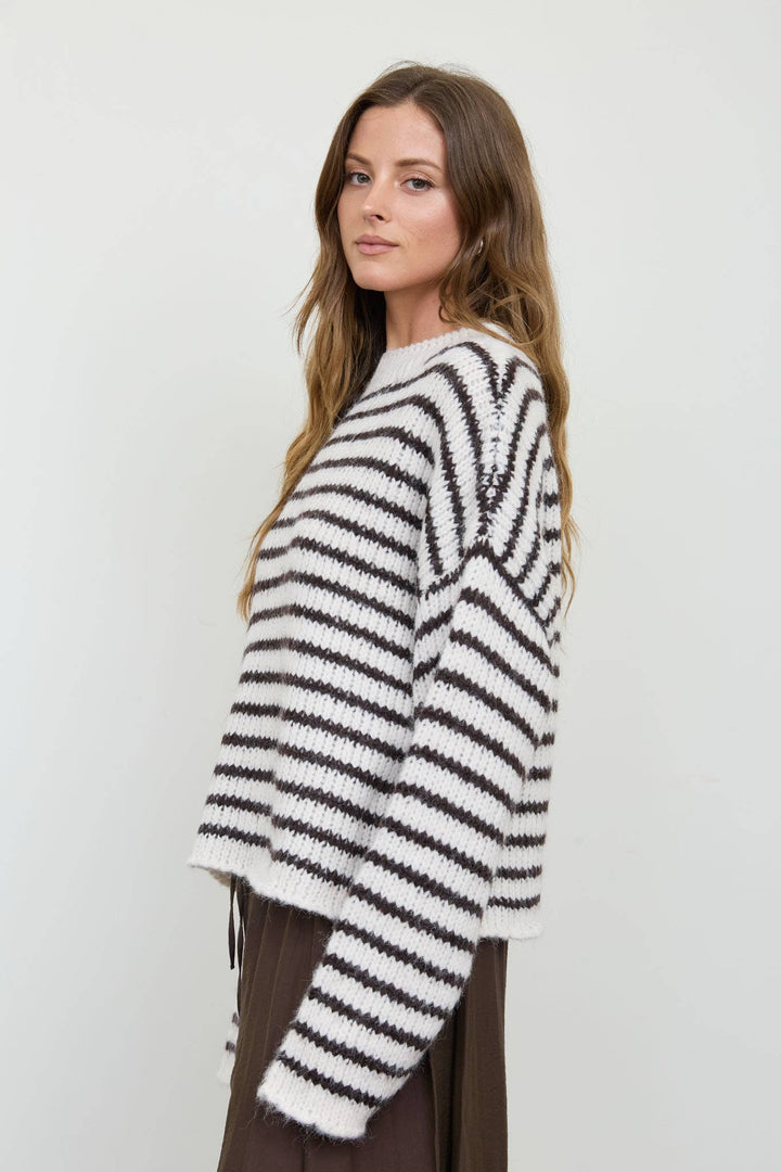 Blu Pepper - Ivory Striped Mock-Neck Rolled-Edge Sweater 22