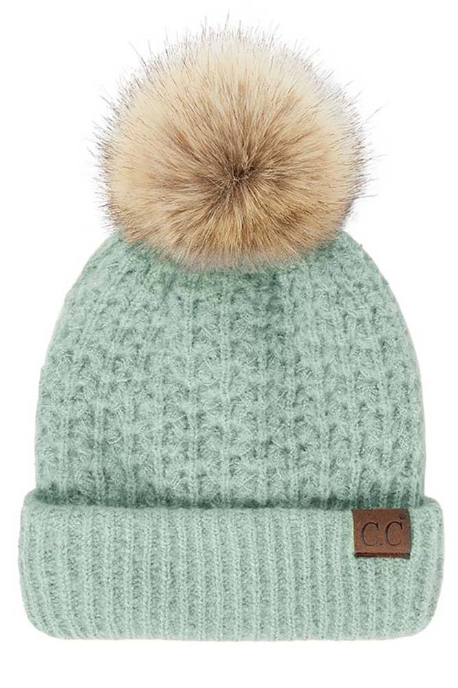 Hana - C.C. Smocking-Stitch Cuffed Pom Beanie winter mint 2
