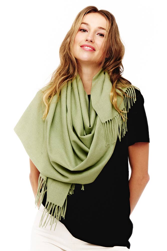 Hana Soft Cashmere Solid Color Fringes Scarf sage