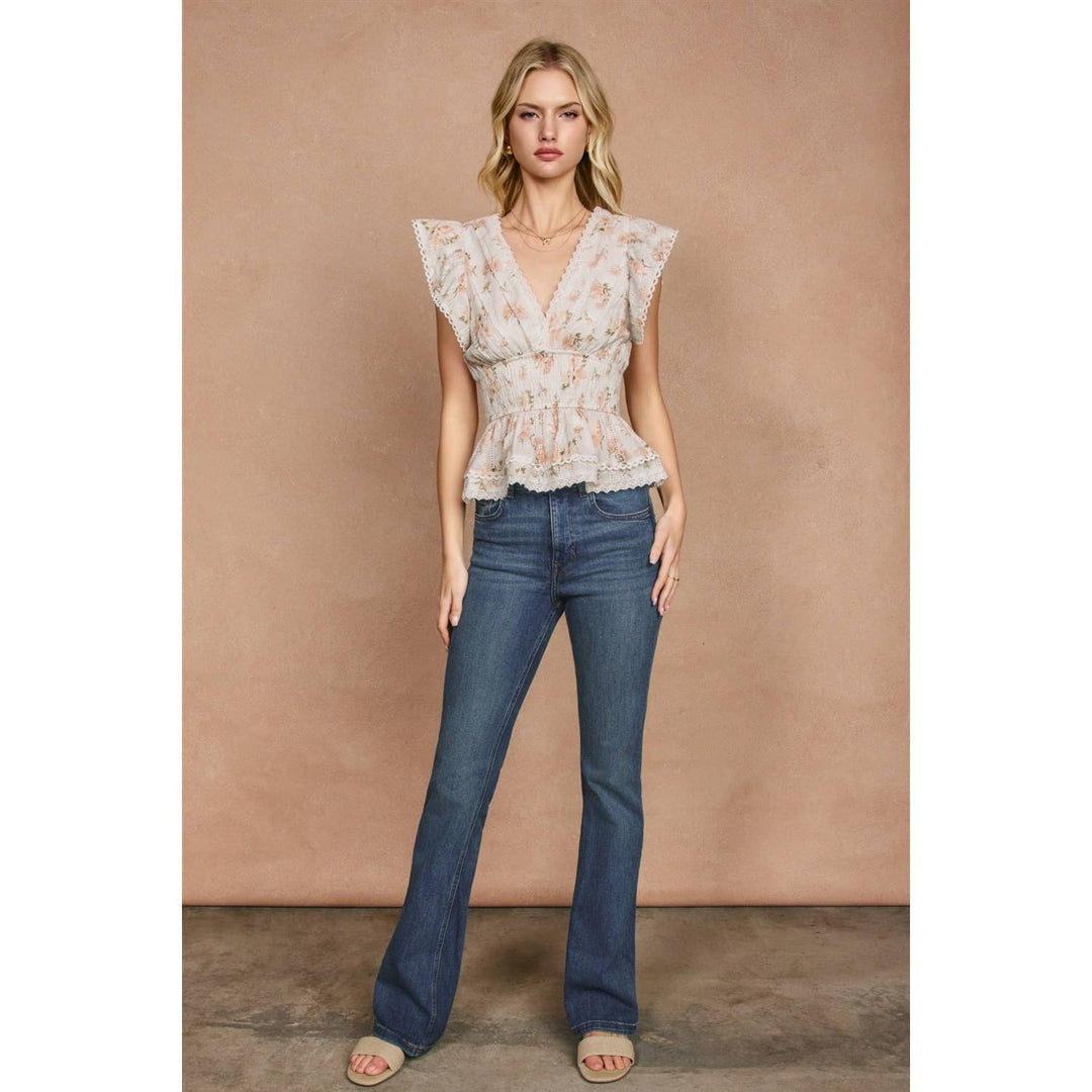 Dress Forum - Floral Flutter Ruffled Blouson Top in Bloom 1