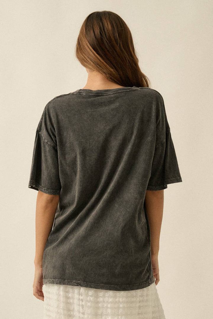 Promesa USA - Tigers and Stars Vintage-Wash Oversized Graphic Tee in Charcoal 5