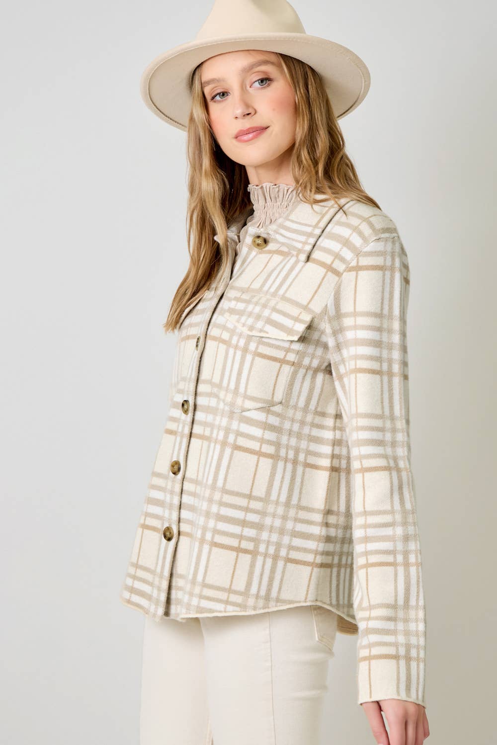 Mystree Check Pattern Sweater Jacket in Oatmeal Mix 2