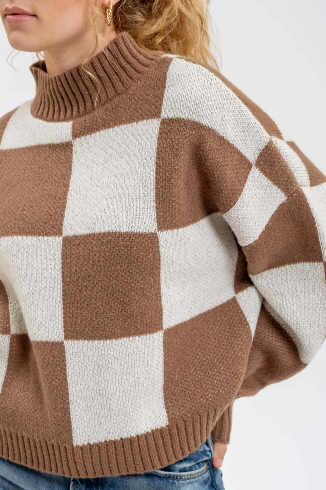 Blu Pepper Checkered Mock Neck Sweater - Shop Emma's 