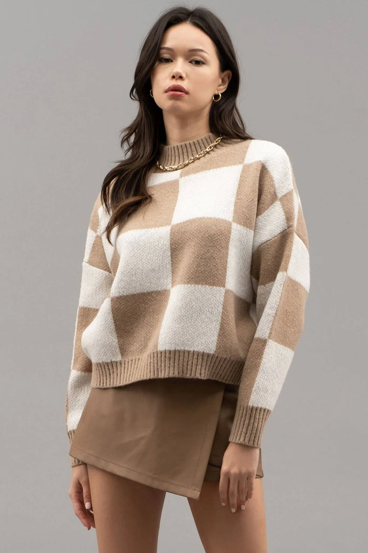 Blu Pepper Checkered Mock Neck Sweater - Shop Emma's 