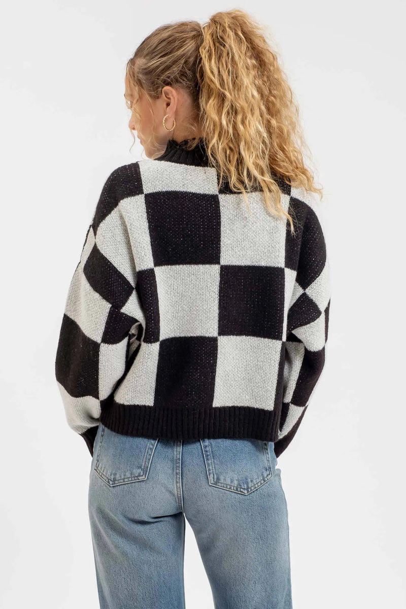 Blu Pepper Checkered Mock Neck Sweater - Shop Emma's 