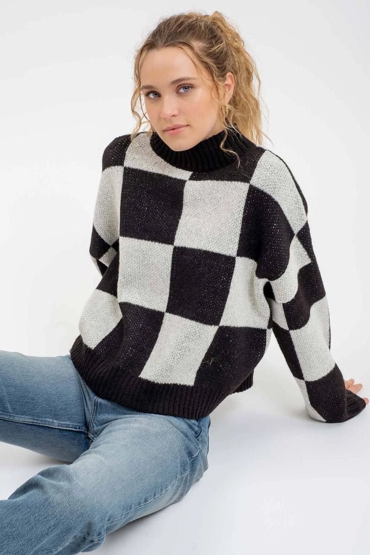 Blu Pepper Checkered Mock Neck Sweater - Shop Emma's 