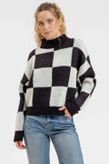 Blu Pepper Checkered Mock Neck Sweater - Shop Emma's 