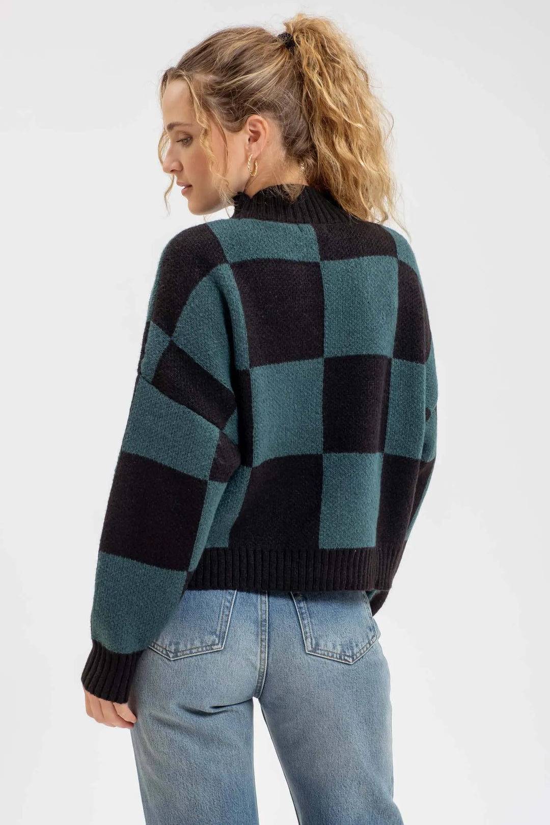 Blu Pepper Checkered Mock Neck Sweater - Shop Emma's 