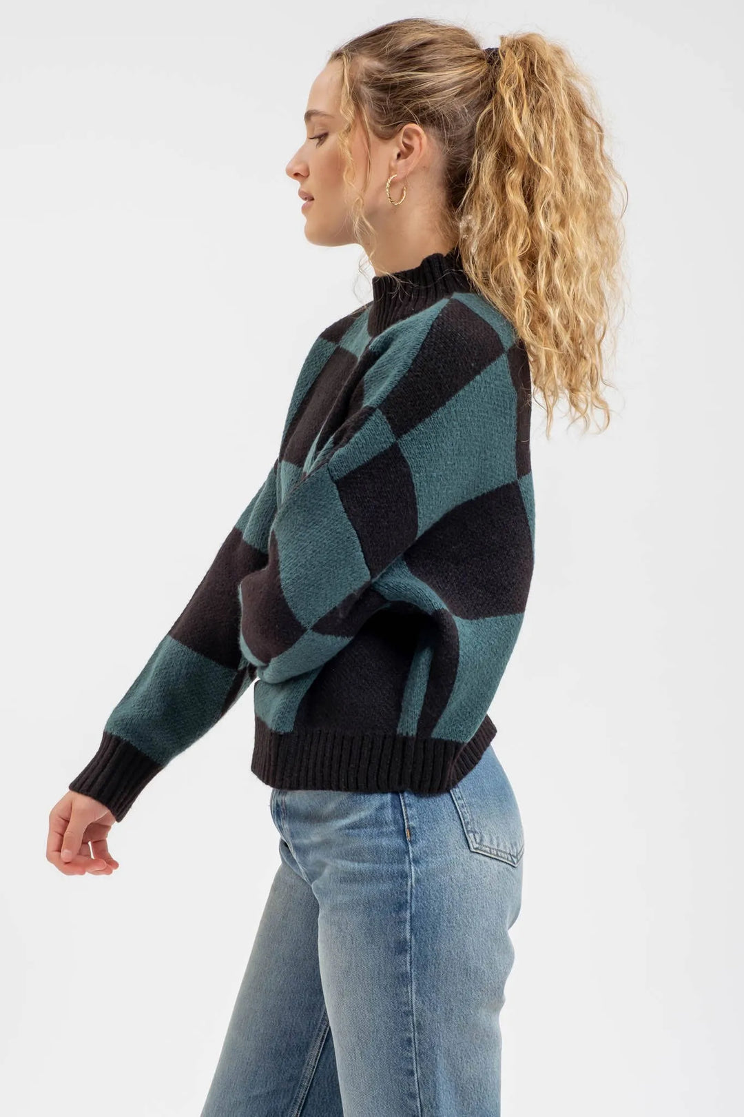 Blu Pepper Checkered Mock Neck Sweater - Shop Emma's 