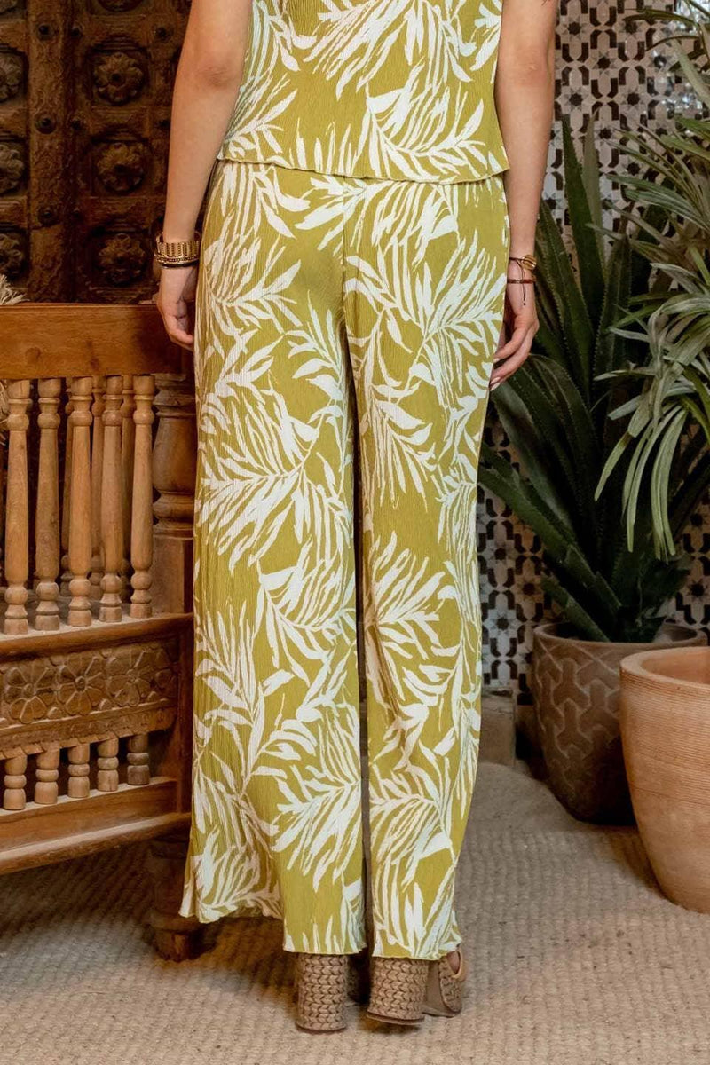 Blu Pepper Leaf Print Plisse Dress Pants - Shop Emma's 