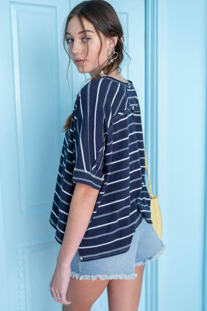 Blu Pepper Striped V Neck Knit Top