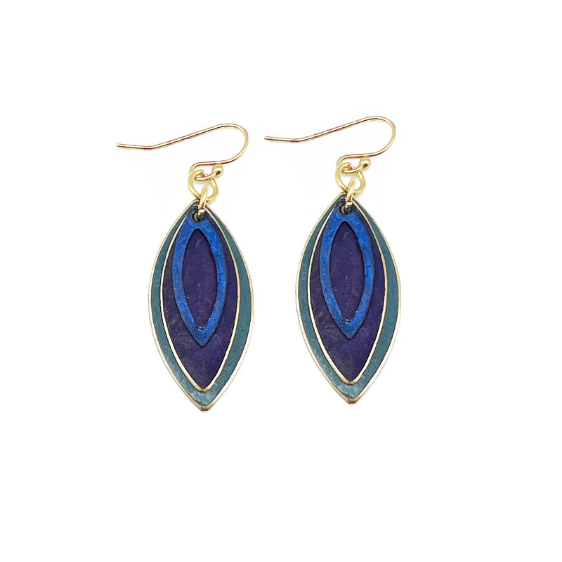 Brass Patina Earrings - Purple and Blue Layered Teardrop - Shop Emma's 