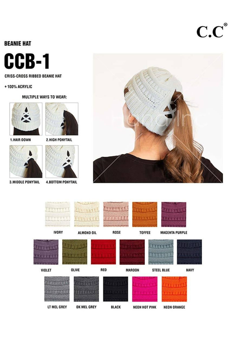 C.C Criss Cross Ponytail Knit Beanie - Shop Emma's 