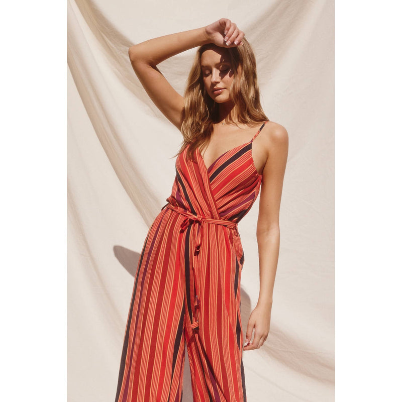 Striped Surplice Jumpsuit