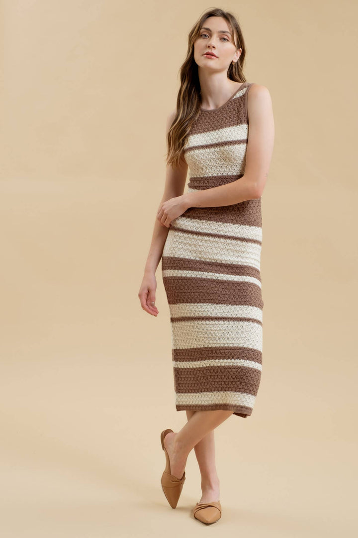 Blu Pepper Stripe Crochet Midi Dress