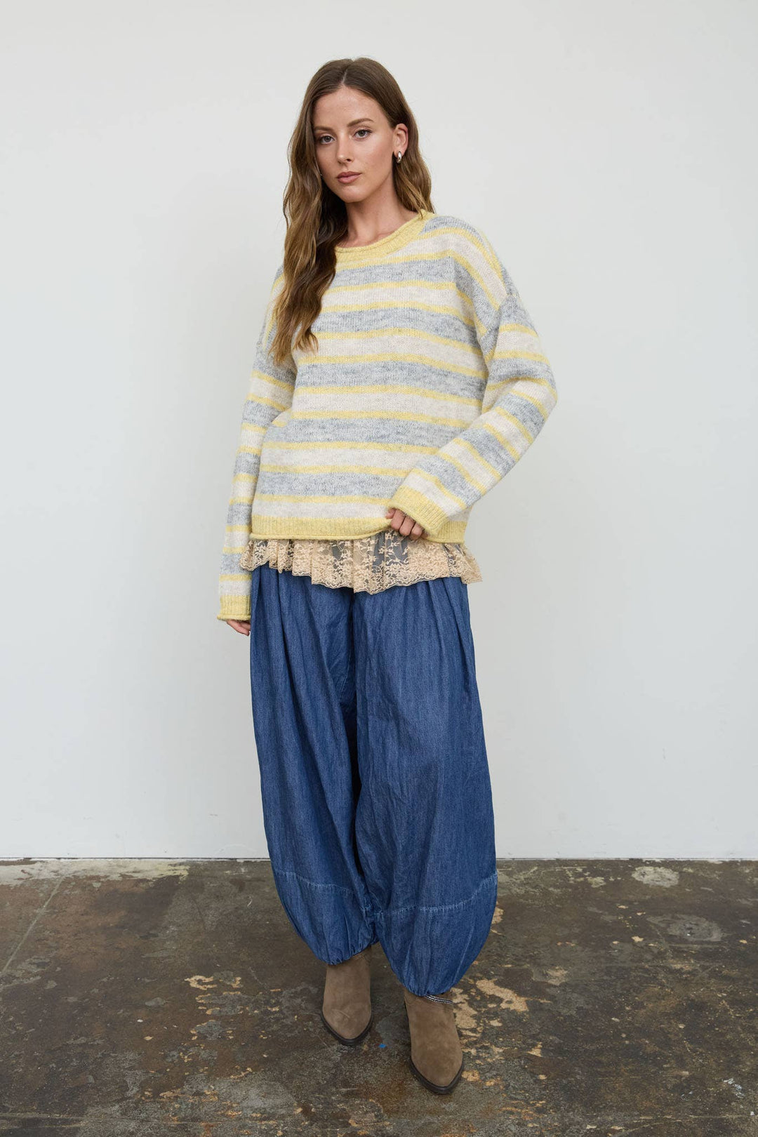 Blu Pepper - Butter Yellow Heathered Multi-Stripe Sweater 3