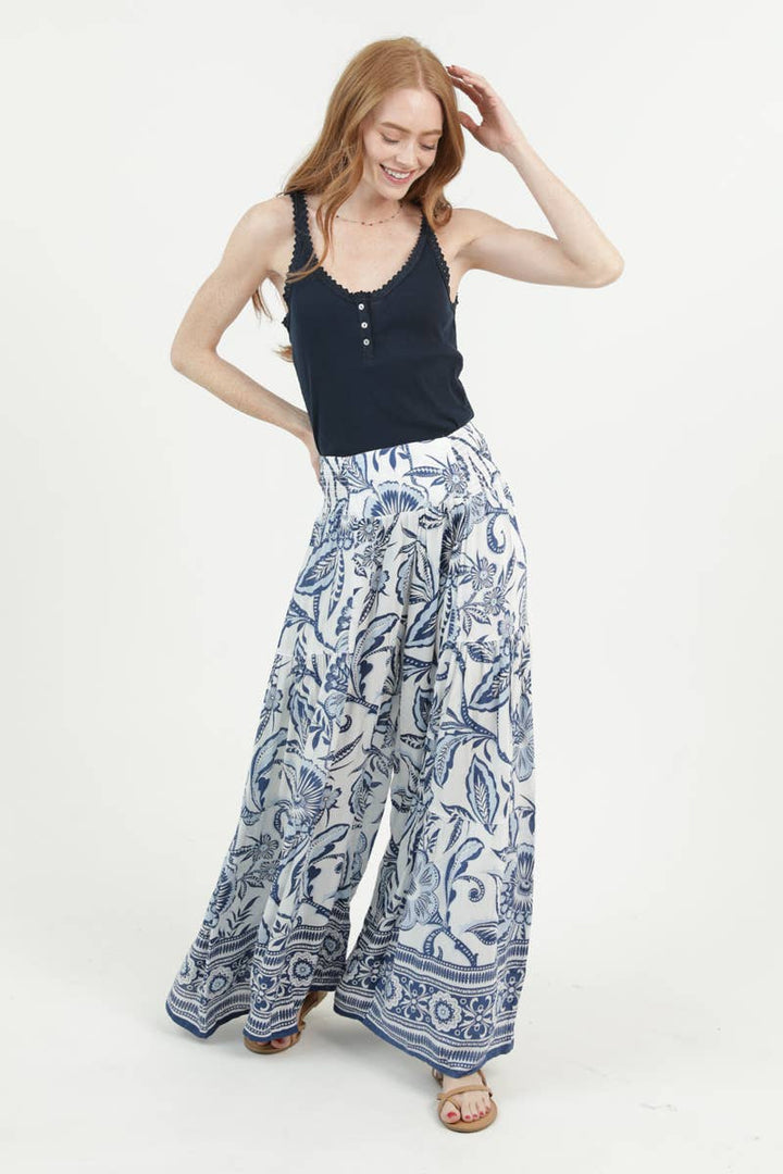 Angie Printed Wide Leg Pants Blue