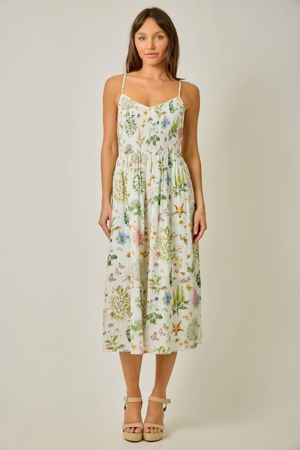 Mystree - Printed Double Gauze Smock Dress in Ivory front 1