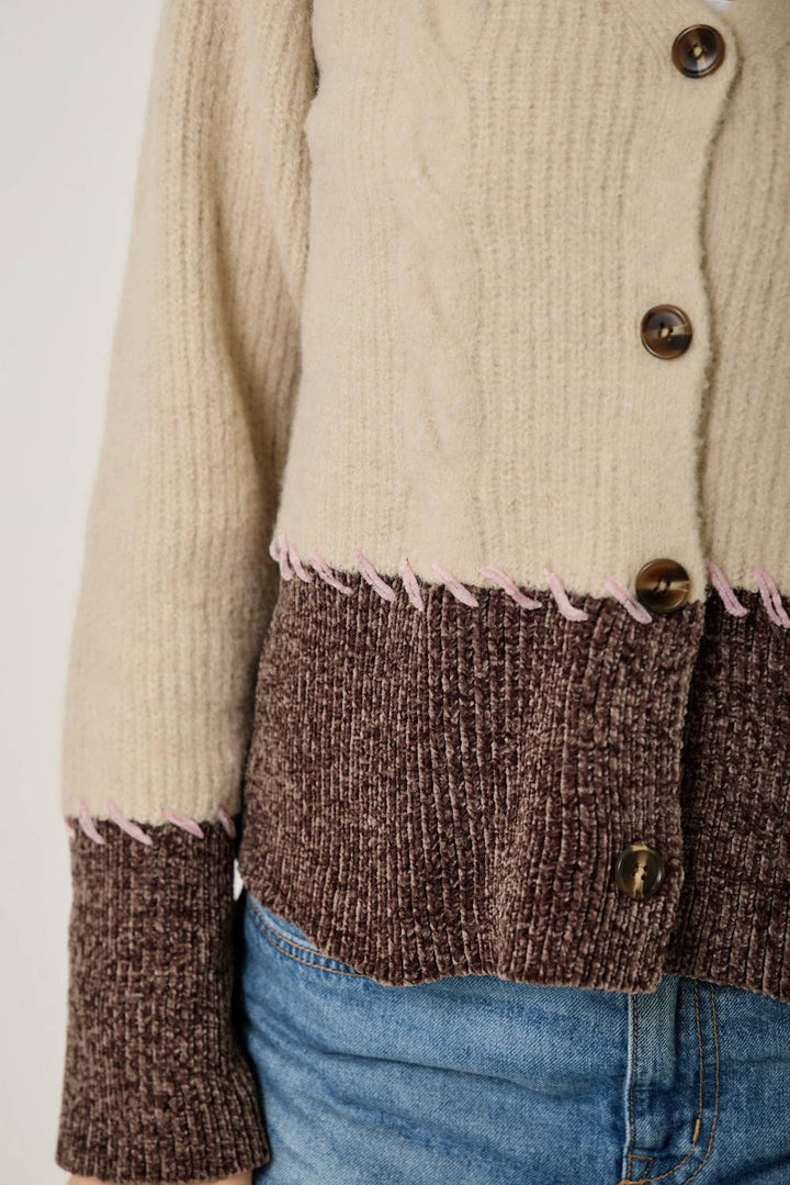 Mystree Whip-Stitch Cardigan - Oatmeal/Chocolate 8