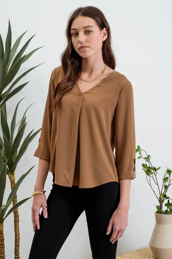 Solid Tab Sleeve Blouse