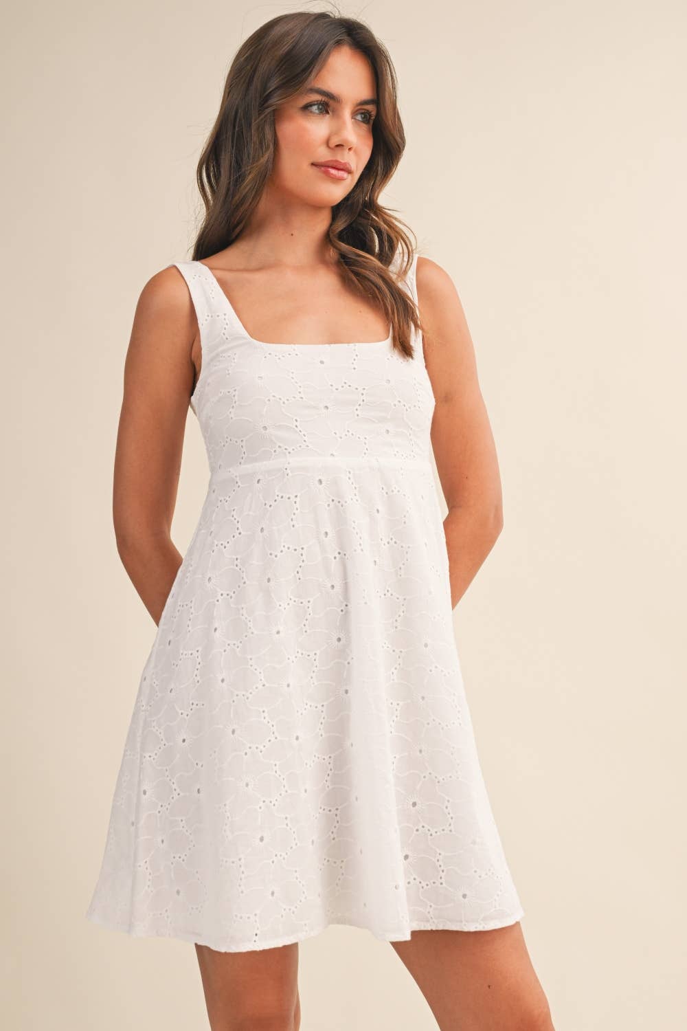 Klesis - Eyelet Empire Flare Mini Dress White 1