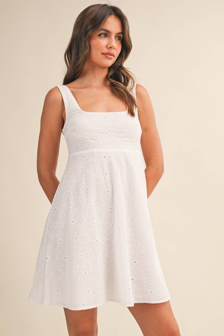 Klesis - Eyelet Empire Flare Mini Dress White 1
