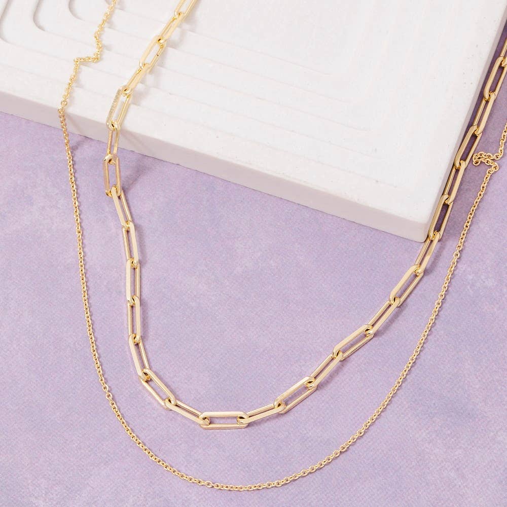 Fame Accessories - Double Chain Layered Necklace