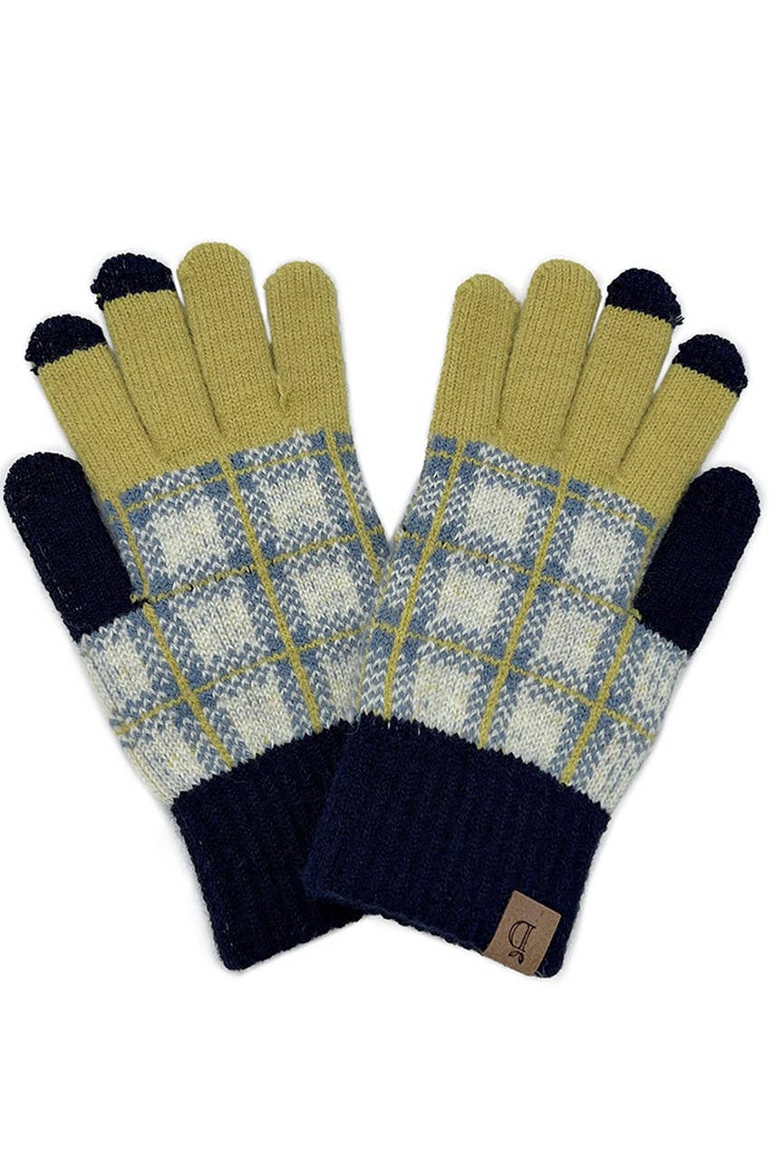 Plaid Knit Touch Gloves Mustard