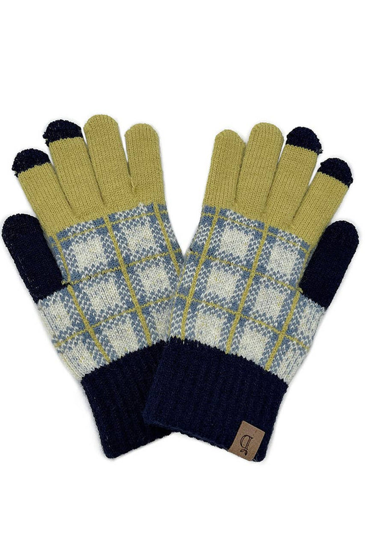 Plaid Knit Touch Gloves Mustard