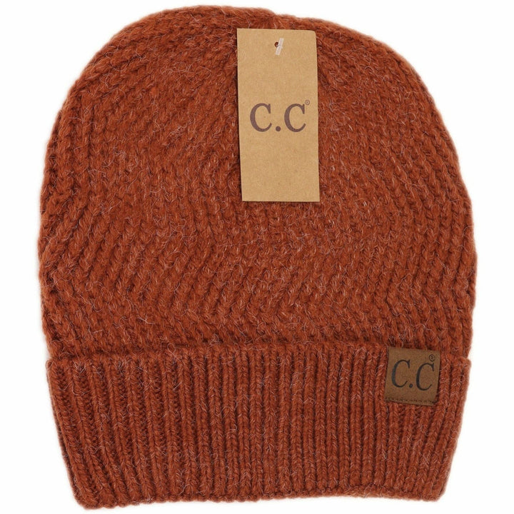 Chevron Knit Cuff Beanie Rust