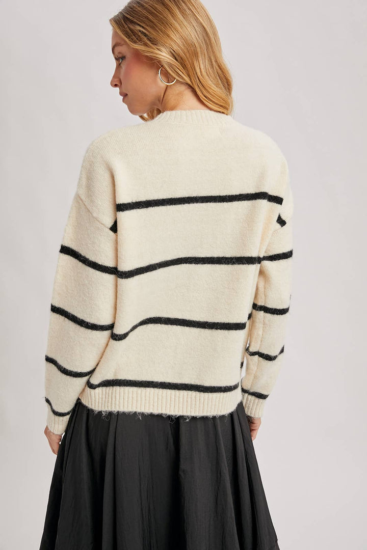 Bluivy Striped Fuzzy Knit Sweater