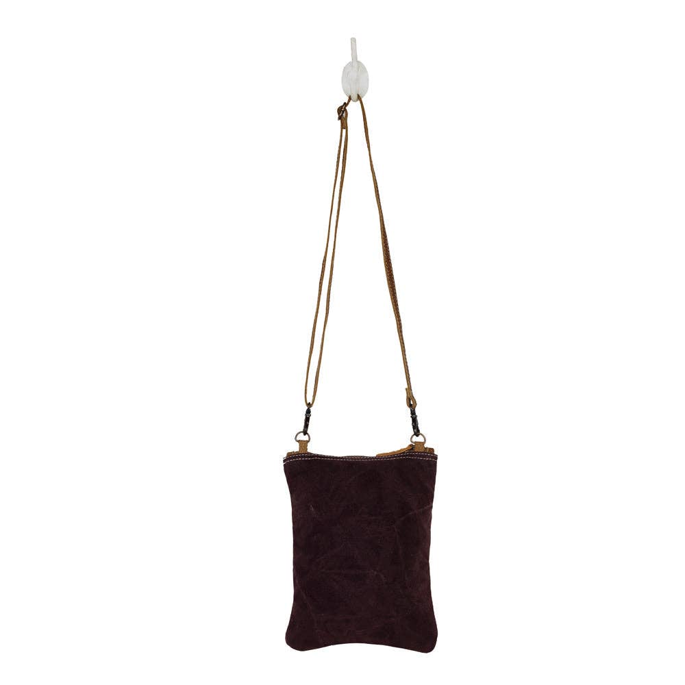Myra Soul Searcher small canvas and leather crossbody bag - Close-Up of Leather and Canvas Detail